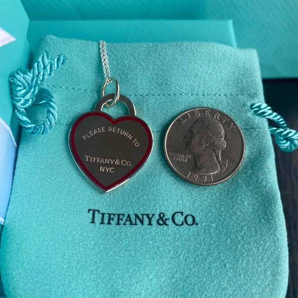 New, Tiffany & Co. Sterling Silver Red outline Heart Necklace. Authentic. - Picture 3 of 6